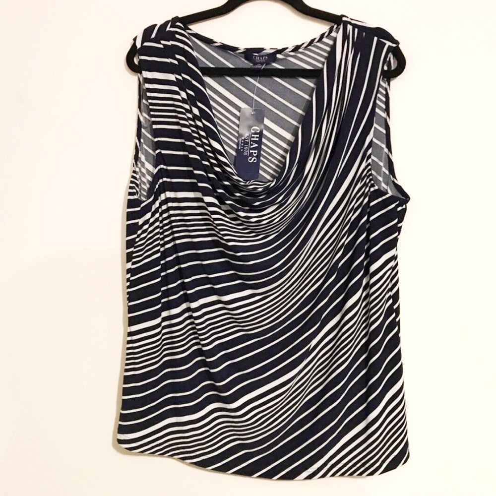 Chaps Blouse Navy & White Sleeveless Cowl Scoop Neck Top Sz 3X NWT